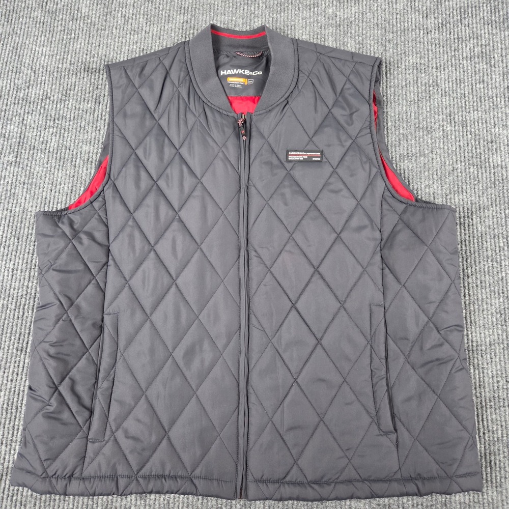 Hawke & Co Performance Mens XXL Grey Quilted Vest Red Lining HKP2628BJ Full Zip